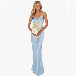 Light Blue Satin Cowl Neck Dress